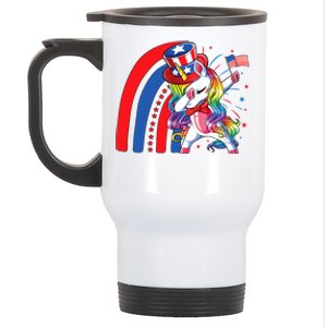 Dabbing Unicorn Rainbow 4th Of July Patriotic Gift Stainless Steel Travel Mug