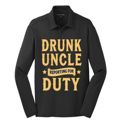 Drunk Uncle Reporting For Duty (9) Silk Touch Performance Long Sleeve Polo