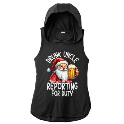 Drunk Uncle Reporting For Duty Xmas Christmas Uncle Ladies PosiCharge Tri-Blend Wicking Draft Hoodie Tank