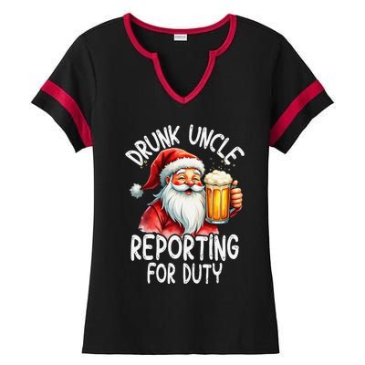 Drunk Uncle Reporting For Duty Xmas Christmas Uncle Ladies Halftime Notch Neck Tee