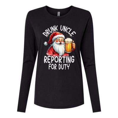 Drunk Uncle Reporting For Duty Xmas Christmas Uncle Womens Cotton Relaxed Long Sleeve T-Shirt