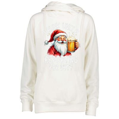 Drunk Uncle Reporting For Duty Xmas Christmas Uncle Womens Funnel Neck Pullover Hood