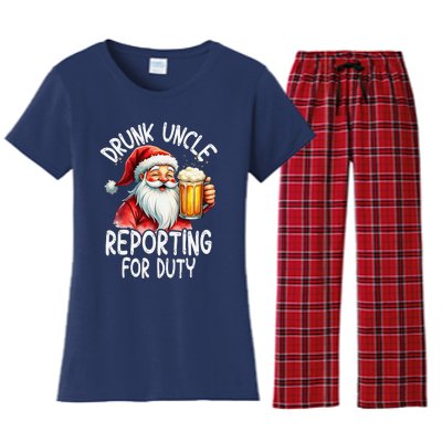 Drunk Uncle Reporting For Duty Xmas Christmas Uncle Women's Flannel Pajama Set