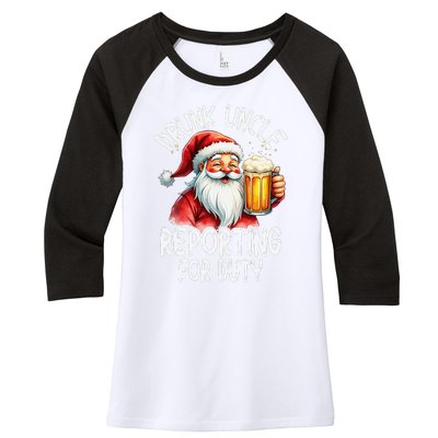 Drunk Uncle Reporting For Duty Xmas Christmas Uncle Women's Tri-Blend 3/4-Sleeve Raglan Shirt