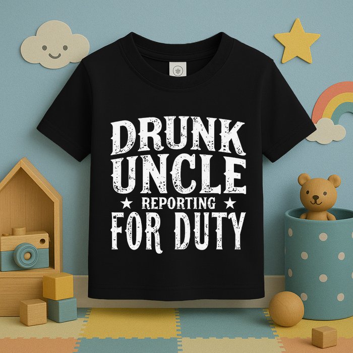 Drunk Uncle Reporting For Duty Drunk Uncle Funny Drinking Toddler T-Shirt