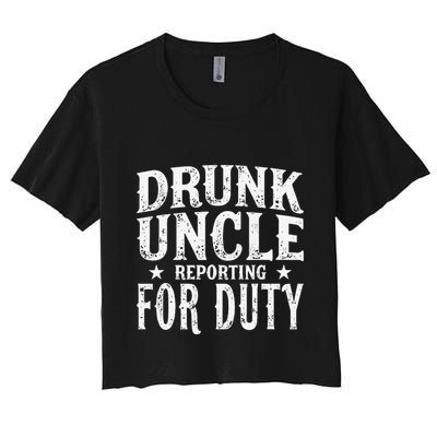 Drunk Uncle Reporting For Duty Drunk Uncle Funny Drinking Crop Top