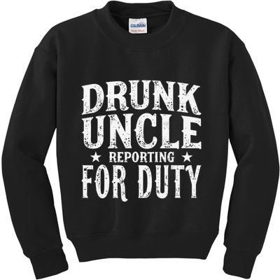 Drunk Uncle Reporting For Duty Drunk Uncle Funny Drinking Kids Sweatshirt