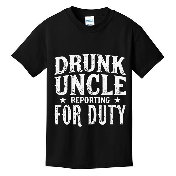 Drunk Uncle Reporting For Duty Drunk Uncle Funny Drinking Kids T-Shirt