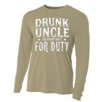 Drunk Uncle Reporting For Duty Drunk Uncle Funny Drinking Cooling Performance Long Sleeve Crew