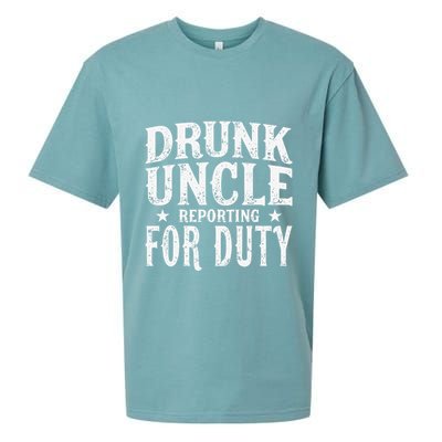 Drunk Uncle Reporting For Duty Drunk Uncle Funny Drinking Sueded Cloud Jersey T-Shirt