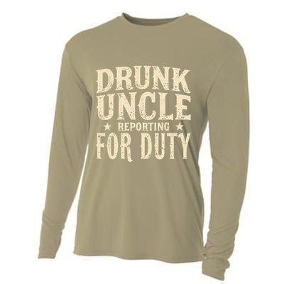Drunk Uncle Reporting For Duty Funny Cooling Performance Long Sleeve Crew