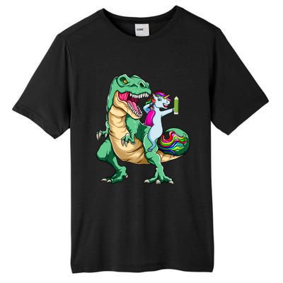 Dabbing Unicorn Riding Dinosaur 100 Days Of School Gift Tall Fusion ChromaSoft Performance T-Shirt