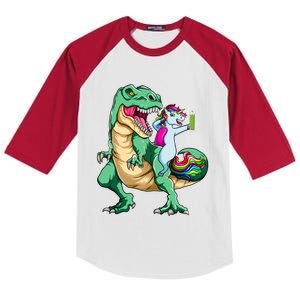 Dabbing Unicorn Riding Dinosaur 100 Days Of School Gift Kids Colorblock Raglan Jersey