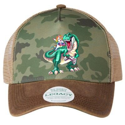 Dabbing Unicorn Riding Dinosaur Gamer Video Game Gift Legacy Tie Dye Trucker Hat