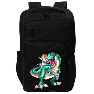 Dabbing Unicorn Riding Dinosaur Gamer Video Game Gift Impact Tech Backpack