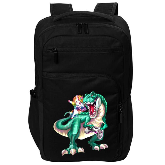 Dabbing Unicorn Riding Dinosaur Gamer Video Game Gift Impact Tech Backpack