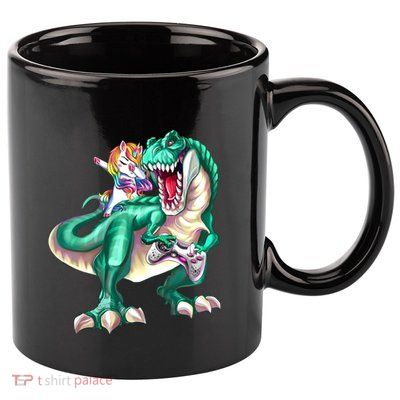 Dabbing Unicorn Riding Dinosaur Gamer Video Game Gift 11oz C Handle Ceramic Mug