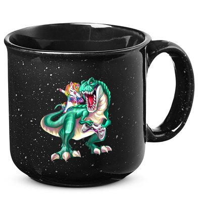 Dabbing Unicorn Riding Dinosaur Gamer Video Game Gift 15oz Campfire Ceramic Mug