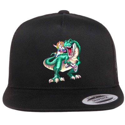 Dabbing Unicorn Riding Dinosaur Gamer Video Game Gift Flatbill Hat