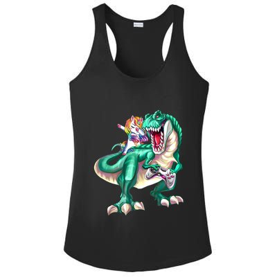 Dabbing Unicorn Riding Dinosaur Gamer Video Game Gift Ladies PosiCharge Competitor Racerback Tank