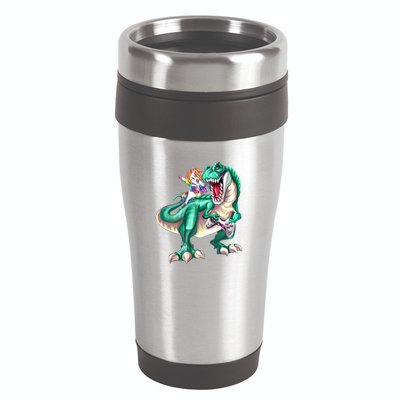 Dabbing Unicorn Riding Dinosaur Gamer Video Game Gift 16oz Travel Tumbler