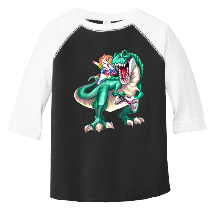 Dabbing Unicorn Riding Dinosaur Gamer Video Game Gift Toddler Fine Jersey T-Shirt