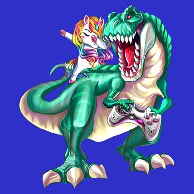 Dabbing Unicorn Riding Dinosaur Gamer Video Game Gift T-Shirt