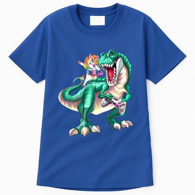 Dabbing Unicorn Riding Dinosaur Gamer Video Game Gift Tall T-Shirt