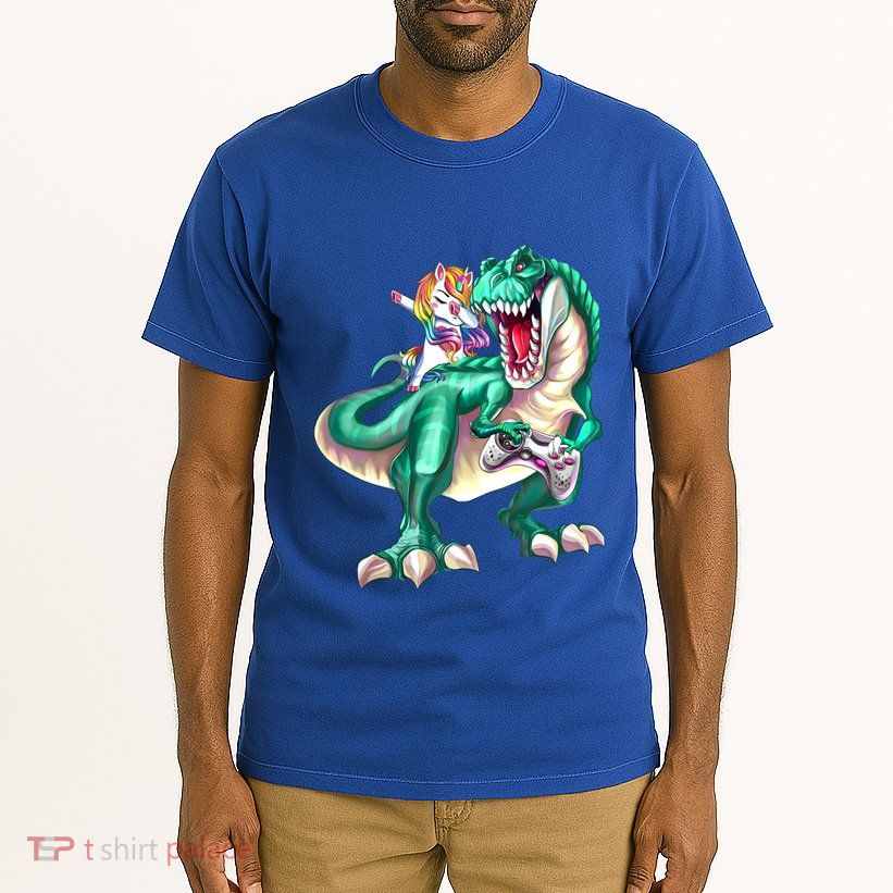 Dabbing Unicorn Riding Dinosaur Gamer Video Game Gift Tall T-Shirt