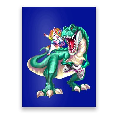 Dabbing Unicorn Riding Dinosaur Gamer Video Game Gift Poster