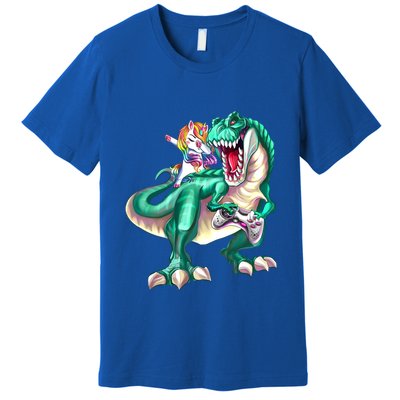 Dabbing Unicorn Riding Dinosaur Gamer Video Game Gift Premium T-Shirt