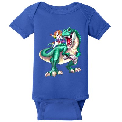 Dabbing Unicorn Riding Dinosaur Gamer Video Game Gift Baby Bodysuit
