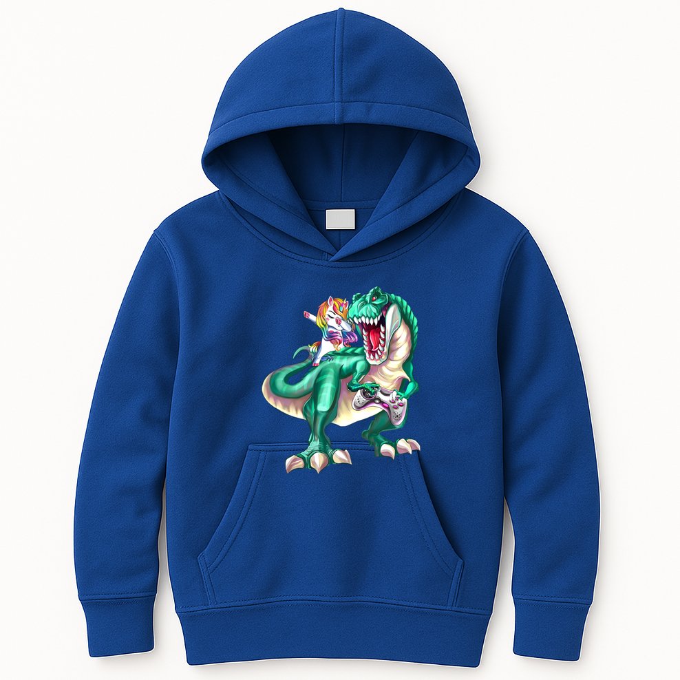 Dabbing Unicorn Riding Dinosaur Gamer Video Game Gift Kids Hoodie