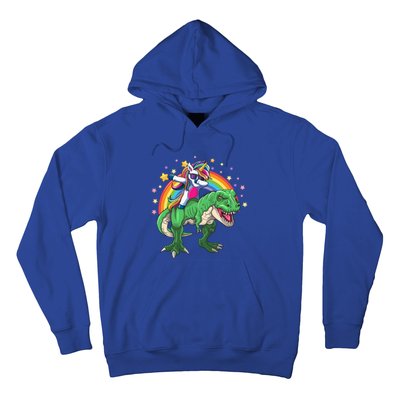 Dabbing Unicorn Riding T Rex Dinosaur Rainbow Gift Hoodie