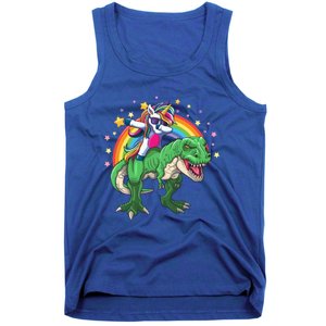 Dabbing Unicorn Riding T Rex Dinosaur Rainbow Gift Tank Top