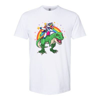 Dabbing Unicorn Riding T Rex Dinosaur Rainbow Gift Softstyle® CVC T-Shirt