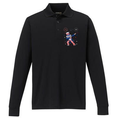 Dabbing Uncle Sam Fireworks 4th Of July Funny Performance Long Sleeve Polo