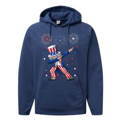 Dabbing Uncle Sam Fireworks 4th Of July Funny Performance Fleece Hoodie