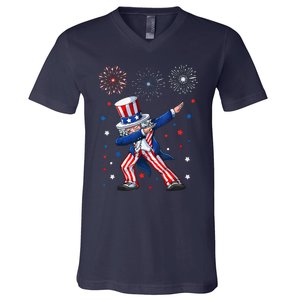 Dabbing Uncle Sam Fireworks 4th Of July Funny V-Neck T-Shirt