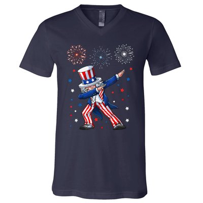 Dabbing Uncle Sam Fireworks 4th Of July Funny V-Neck T-Shirt