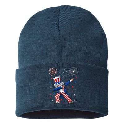 Dabbing Uncle Sam Fireworks 4th Of July Funny Sustainable Knit Beanie