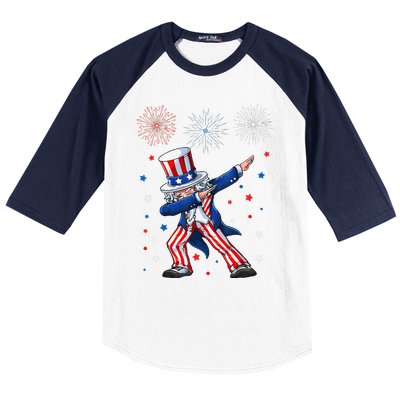 Dabbing Uncle Sam Fireworks 4th Of July Funny Baseball Sleeve Shirt