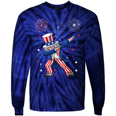 Dabbing Uncle Sam Fireworks 4th Of July Funny Tie-Dye Long Sleeve Shirt