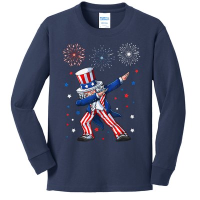 Dabbing Uncle Sam Fireworks 4th Of July Funny Kids Long Sleeve Shirt