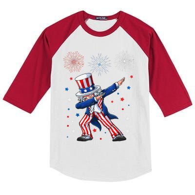 Dabbing Uncle Sam Fireworks 4th Of July Funny Kids Colorblock Raglan Jersey