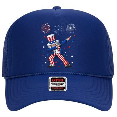 Dabbing Uncle Sam Fireworks 4th Of July Funny High Crown Mesh Back Trucker Hat