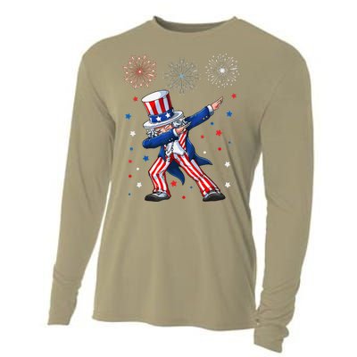 Dabbing Uncle Sam Fireworks 4th Of July Funny Cooling Performance Long Sleeve Crew