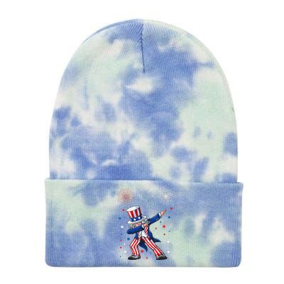 Dabbing Uncle Sam Fireworks 4th Of July Funny Tie Dye 12in Knit Beanie