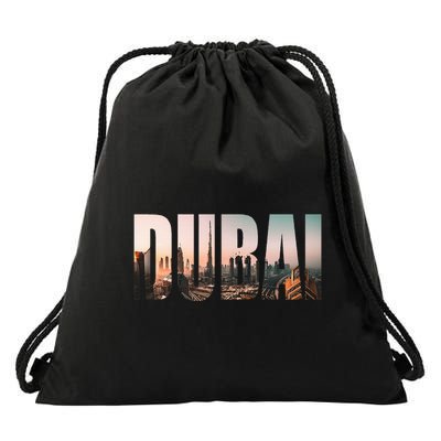 Dubai Uae Skyline Urban Photography Font Drawstring Bag