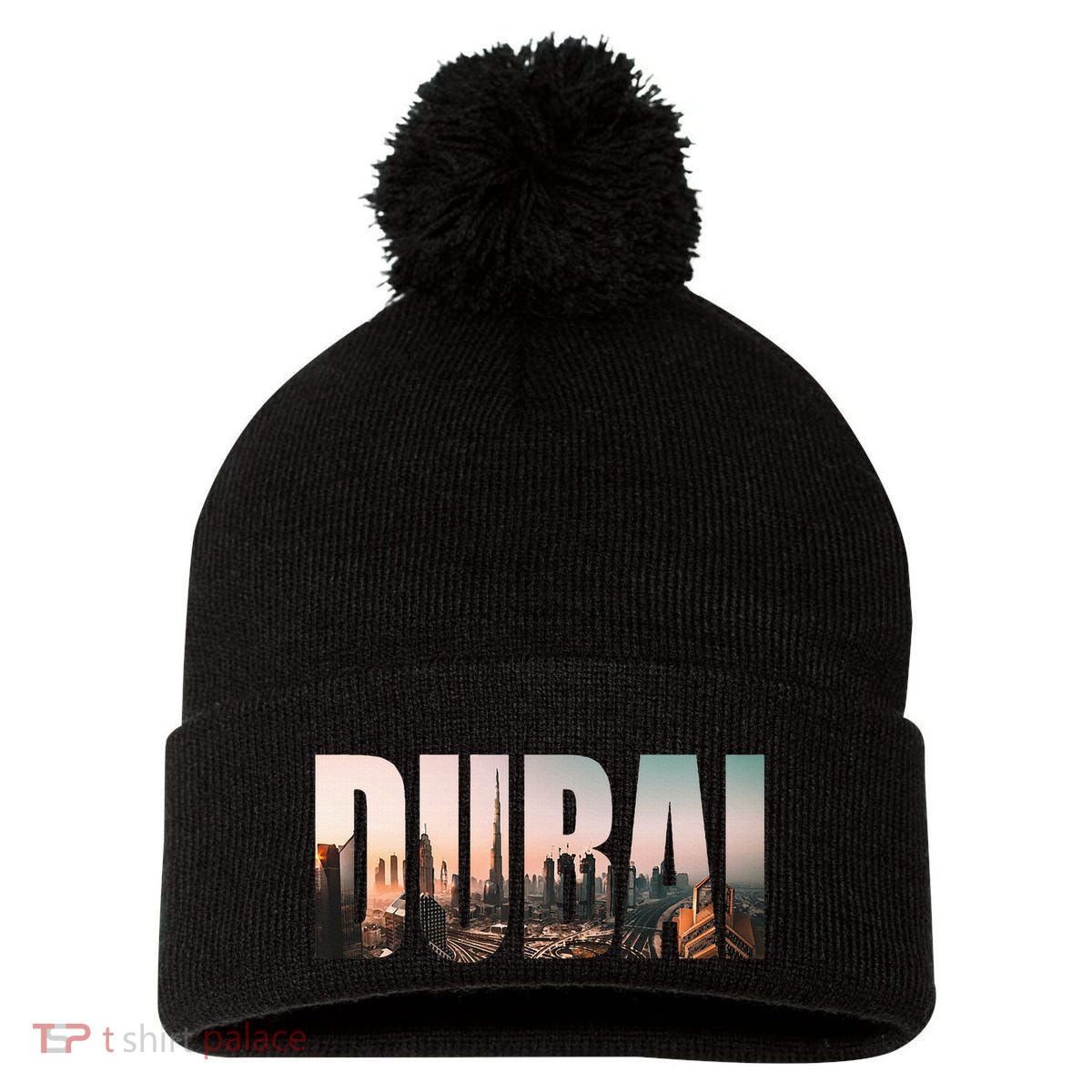 Dubai Uae Skyline Urban Photography Font Pom Pom 12in Knit Beanie